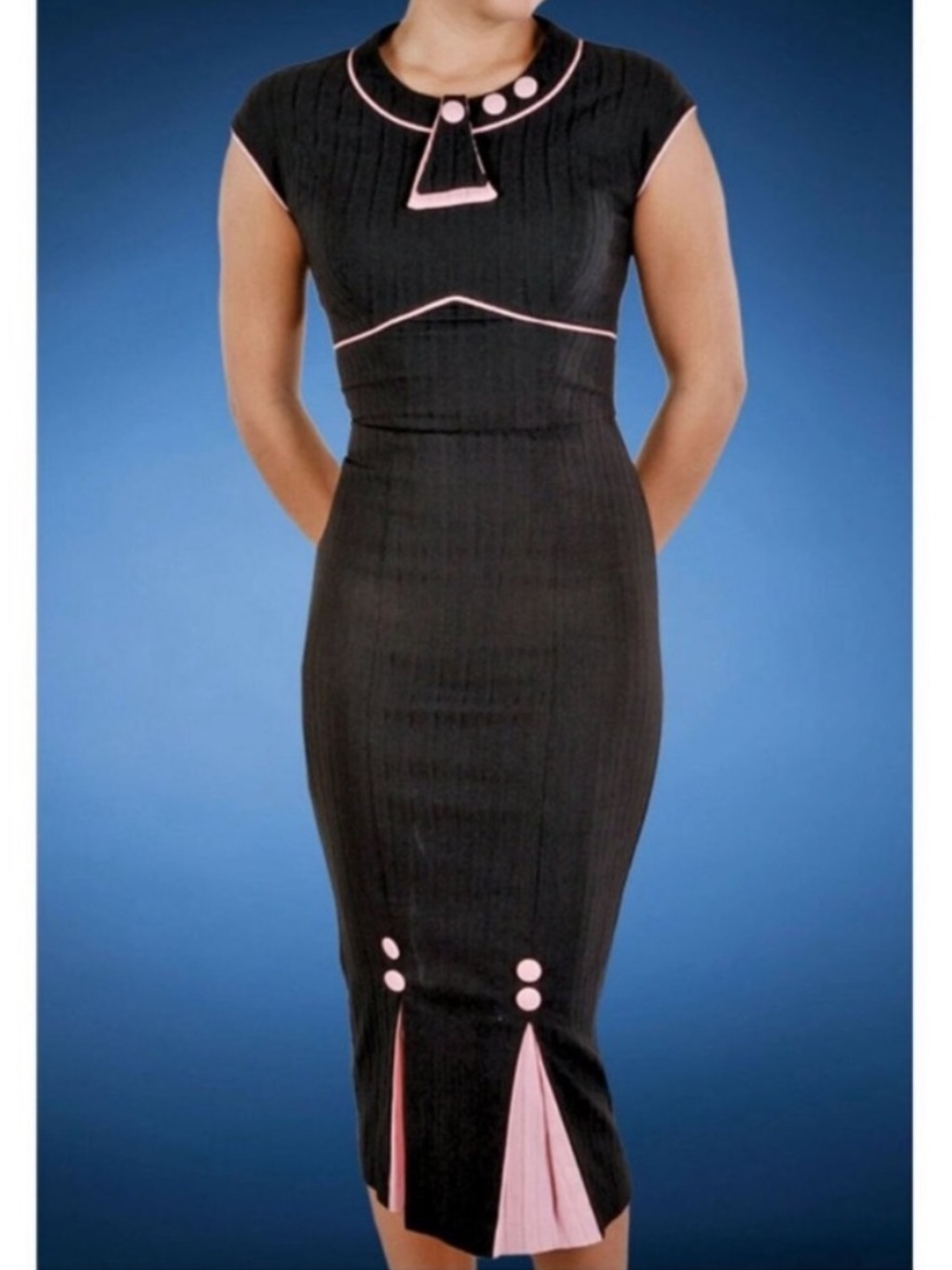 Stop Staring 30's Bombshell Dress, Black/Pink, sz L Retro Pinup